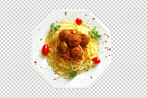 Food plate with noodles and meatballs