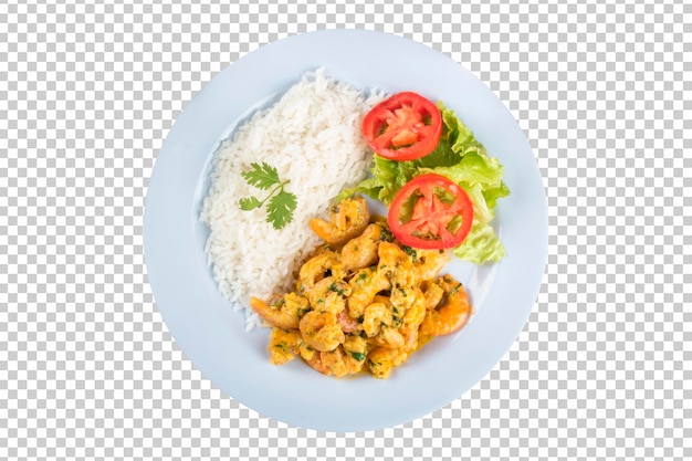 Food plate with shrimp and rice png transparent background