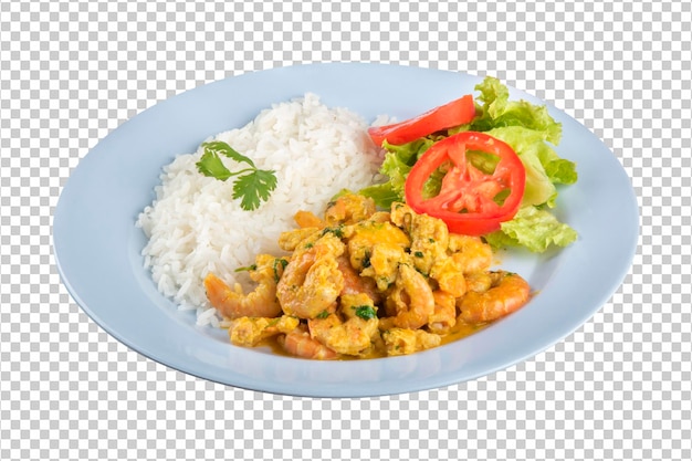 PSD food plate with shrimp and rice png transparent background