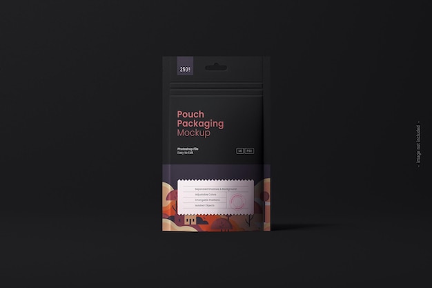 Food pouch mockup front view dark scene