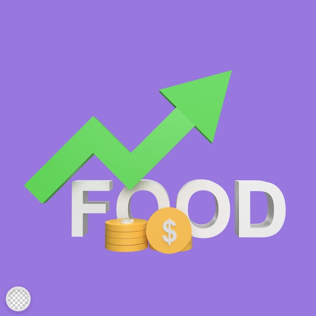 PSD food prices go up 3d icon model cartoon style render illustration