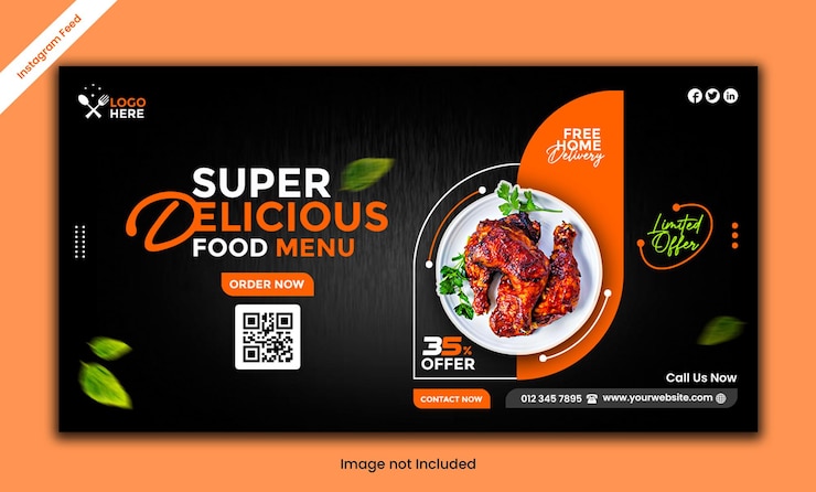 PSD food promotion and restaurant instagram feed landscape banner post template psd