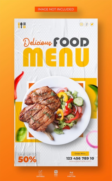 PSD food promotion social media and instagram story banner template design