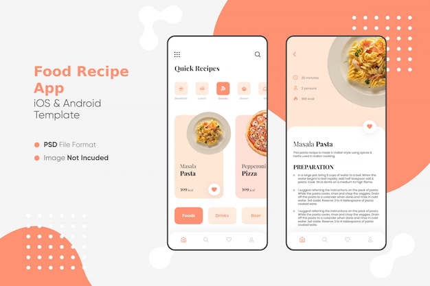 PSD progettazione di app per ricette alimentari