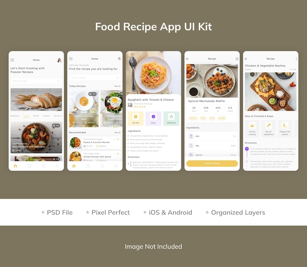 Kit dell'interfaccia utente dell'app per ricette alimentari