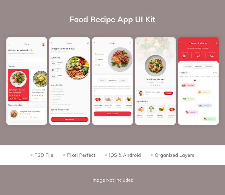 PSD food recipe app ui kit