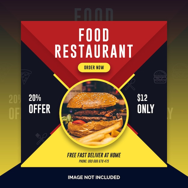 PSD food restaurant instagram post, square banner