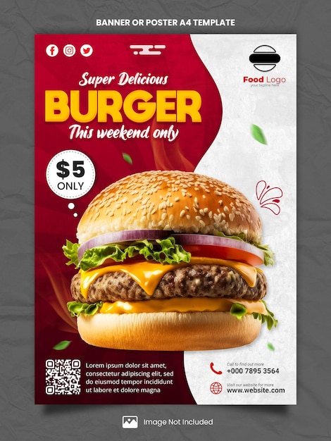 Food and restaurant menu special burger poster a4 or banner template