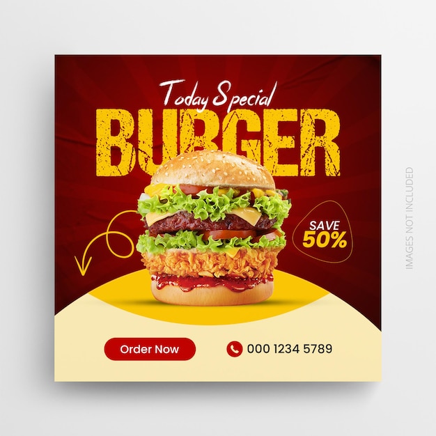 Food restaurant social media post square promotional web banner template design