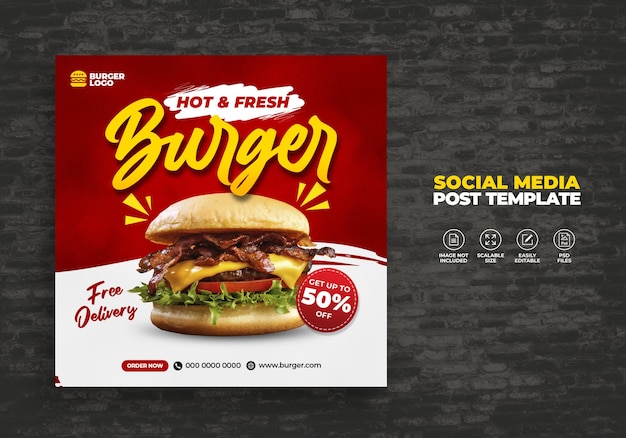 Food restaurant for social media template free special fresh delicious burger menu promotion psd