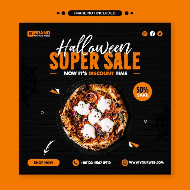 PSD modello di post sui social media per feste di halloween con menu speciale di cibo e ristorante