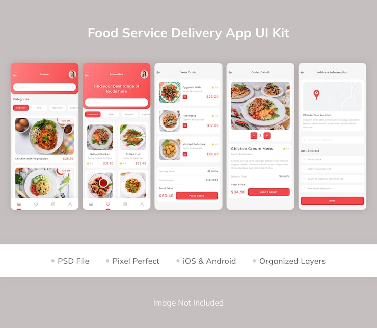 PSD food service delivery app ui kit