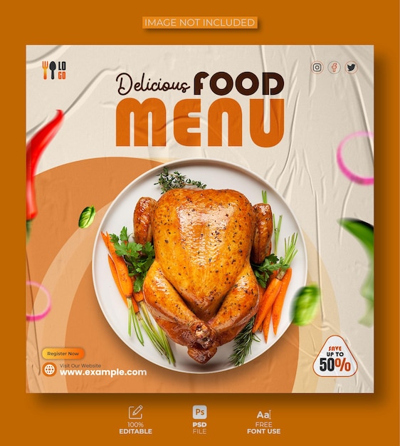 Food social media banner or instagram post delicious food menu social media template