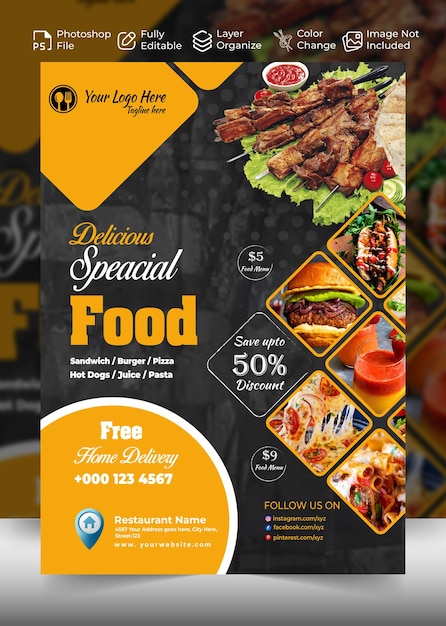 food social media banner post template restaurant offer