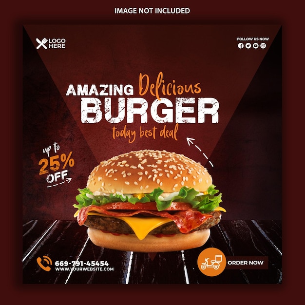 PSD food social media burger post template design