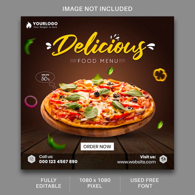 フードソーシャルメディアクリエイティブとinstagramバナーピザ投稿デザインテンプレート