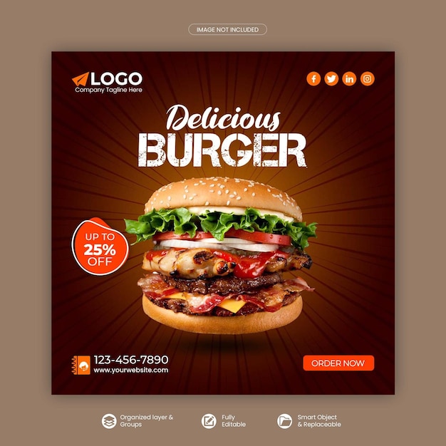 Food social media post or square banner and web banner template premium psd