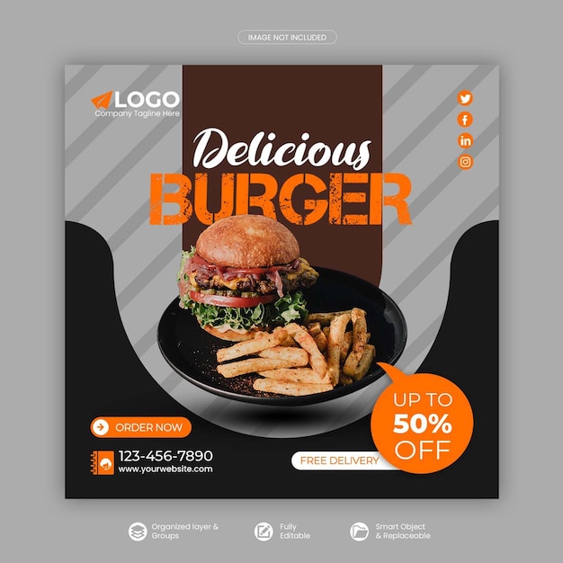 Food social media post or square banner and web banner template premium psd