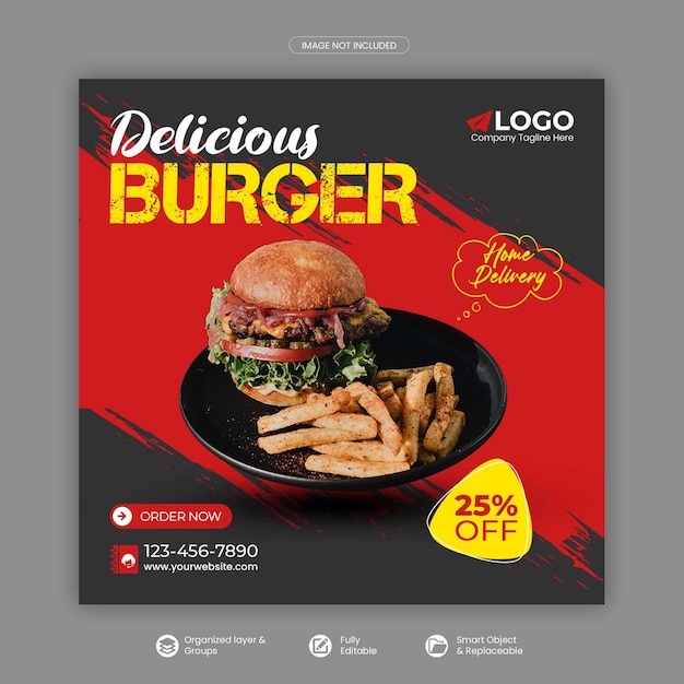 food social media post or square banner and web banner template premium psd