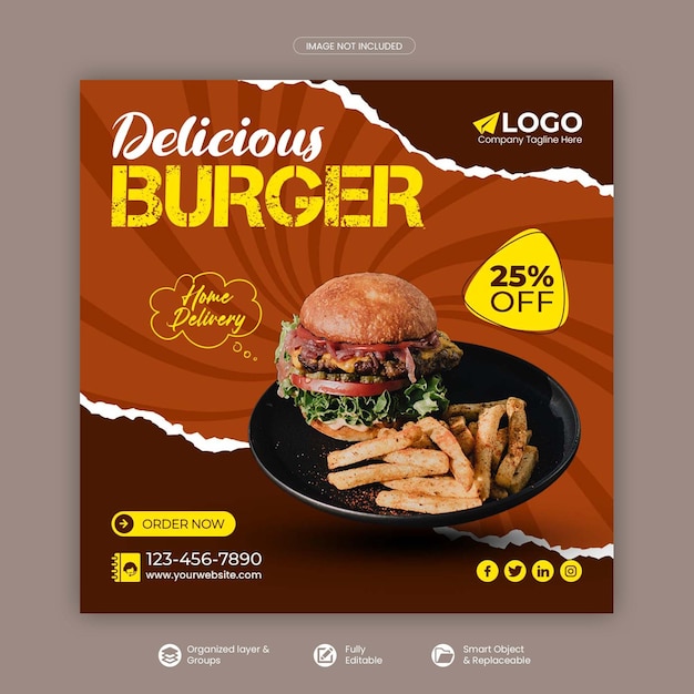 Food social media post or square banner and web banner template Premium Psd