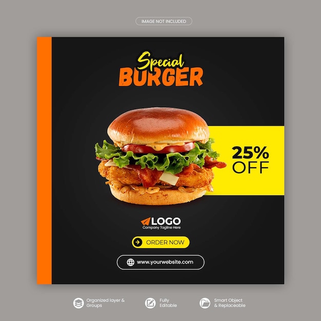 PSD food social media post or square banner and web banner template premium psd