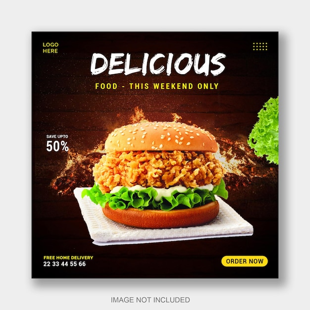 Food social media post template and special food menu burger social media instagram post template