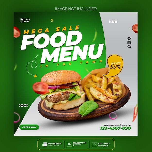 Food social media promotion and banner post design template