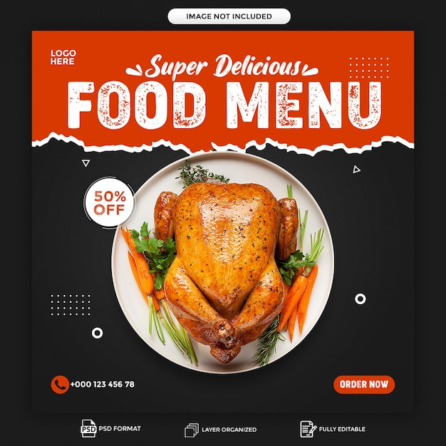 PSD food social media promotion and instagram banner and facebook post design template