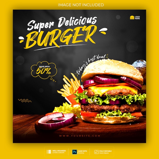 Food social media promotion and instagram banner post design template