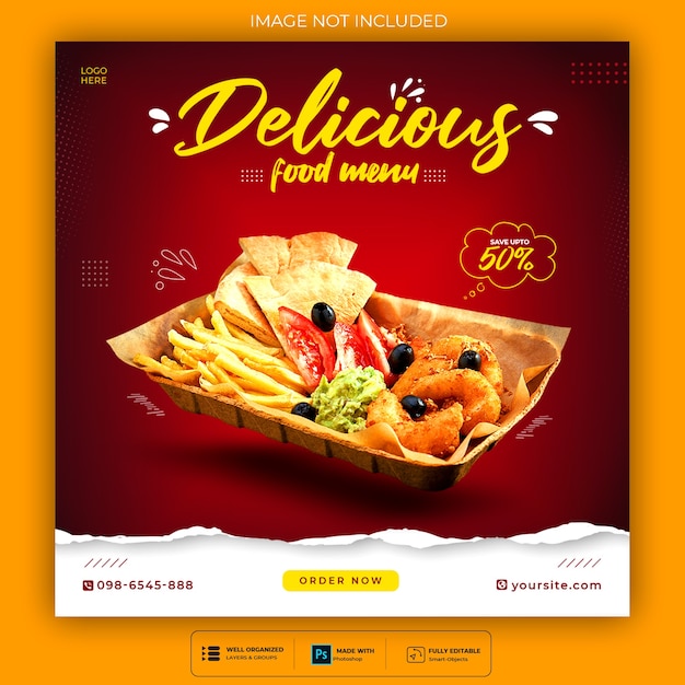 Food social media promotion and instagram banner post design template