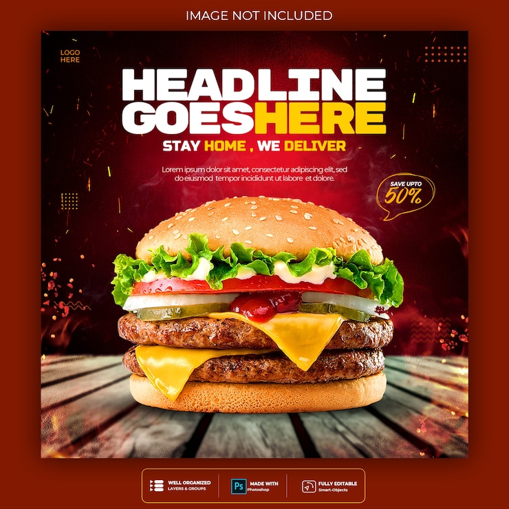 PSD food social media promotion and instagram banner post design template