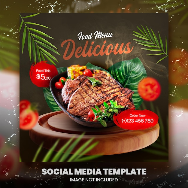 食品ソーシャルメディアプロモーションとInstagramバナー投稿デザインテンプレート