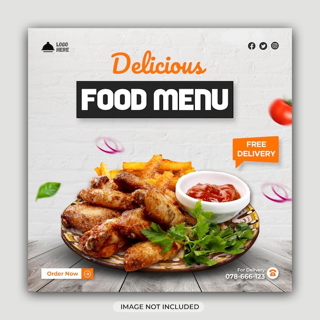 PSD food social media promotion and instagram banner post design template