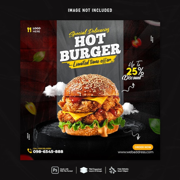 PSD food social media promotion and instagram banner post design template