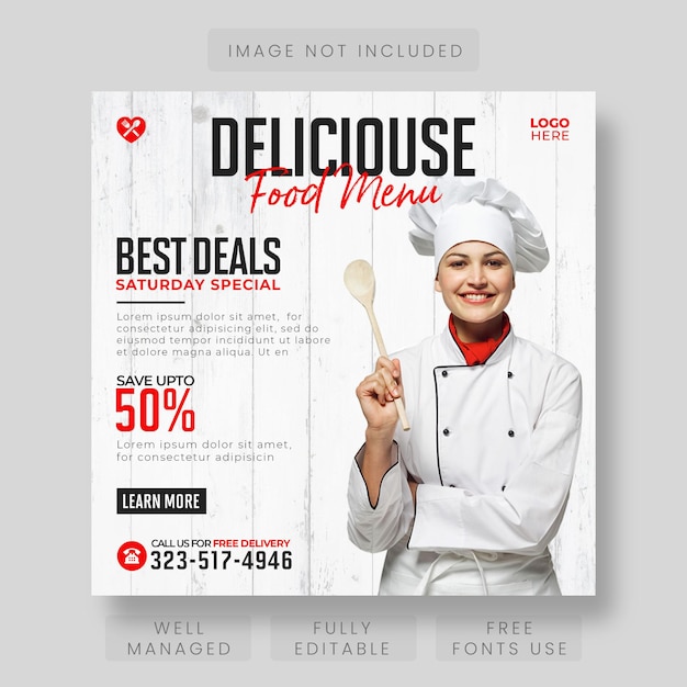 Food social media promotion and instagram banner post design template