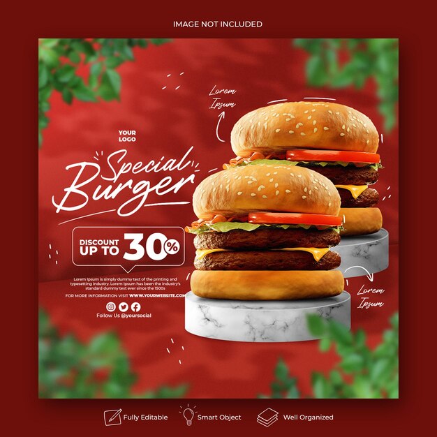 Food social media promotion and instagram banner post design template