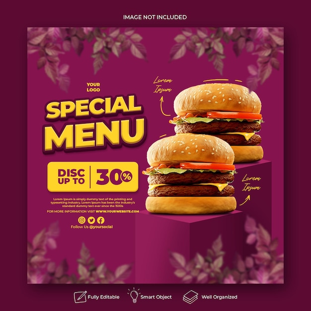 Food social media promotion and instagram banner post design template