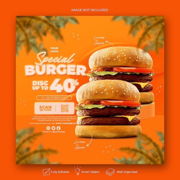 Food social media promotion and instagram banner post design template