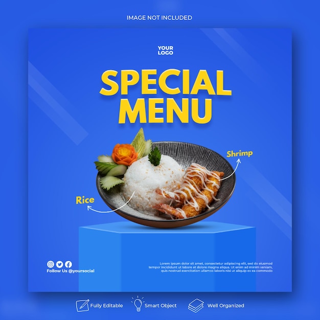 食品ソーシャルメディアプロモーションとInstagramバナー投稿デザインテンプレート
