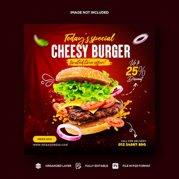 Food social media promotion and instagram banner post design template