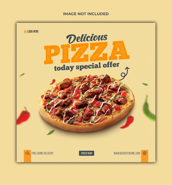 Food social media promotion and pizza banner post design template