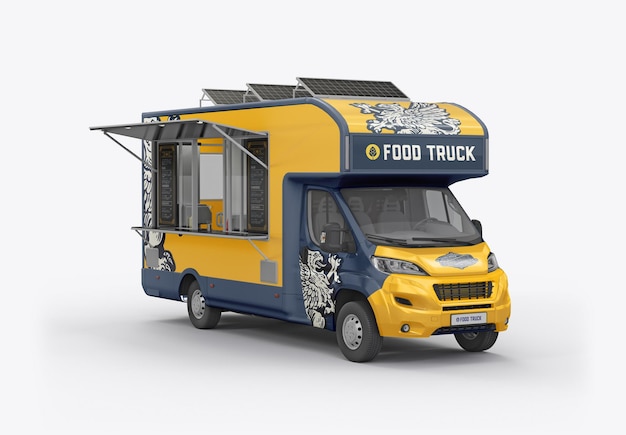 PSD food trailer mockup 3d render