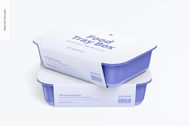 Food tray box with label mockup, stacked