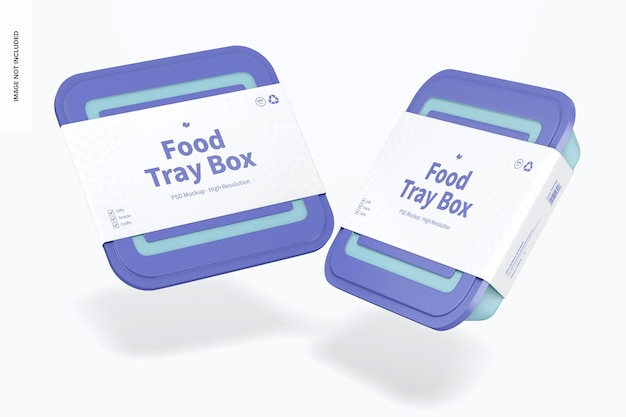 PSD food tray boxes with lid mockup, floating