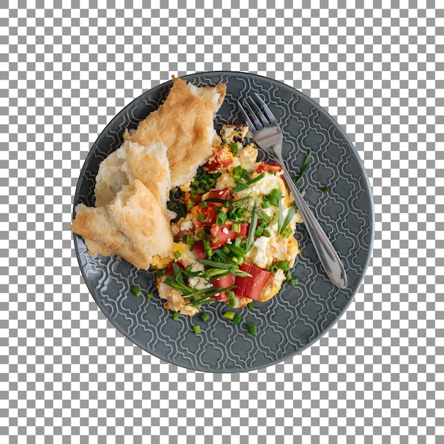 food with a fork on plate with transparent background