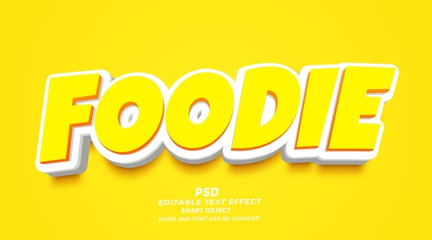 Foodie 3d editable text effect psd photoshop template with cute background