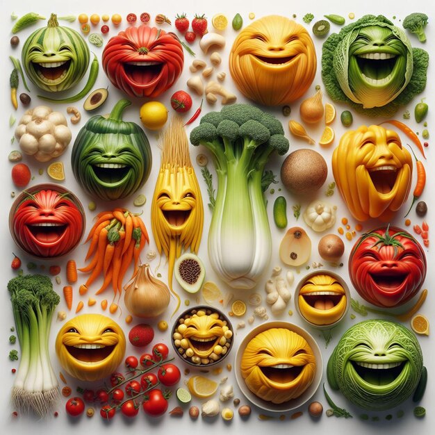 PSD foodstill of laughing colorful vegetables