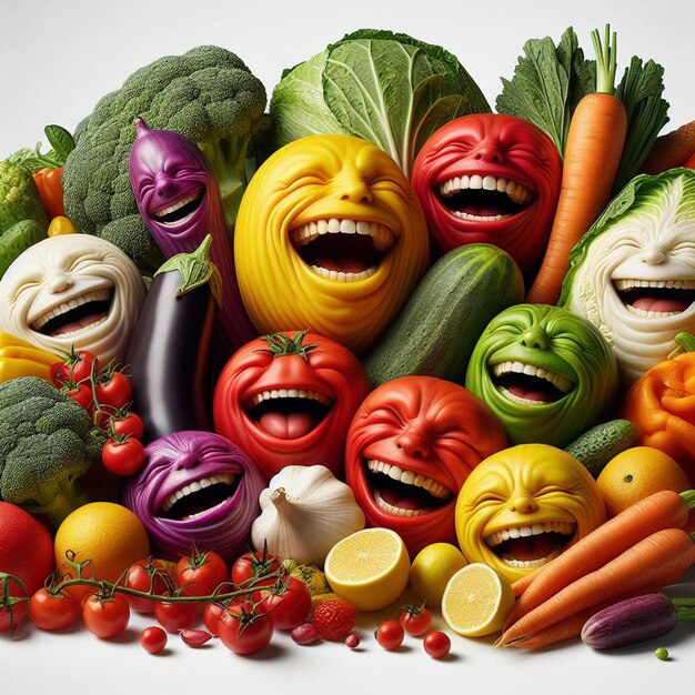 PSD foodstill of laughing colorful vegetables