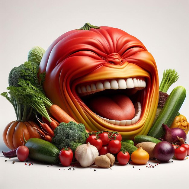 PSD foodstill of laughing colorful vegetables