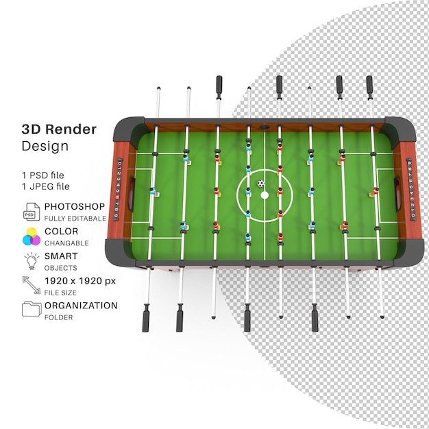 PSD Настольный футбол. 3d-моделирование psd-файла. реалистичная настольный футбол.